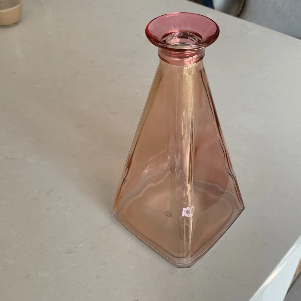 TALL Red Gold Cristallerie Glass Pyramid Italy Liquor Bottle Decanter Barwear
